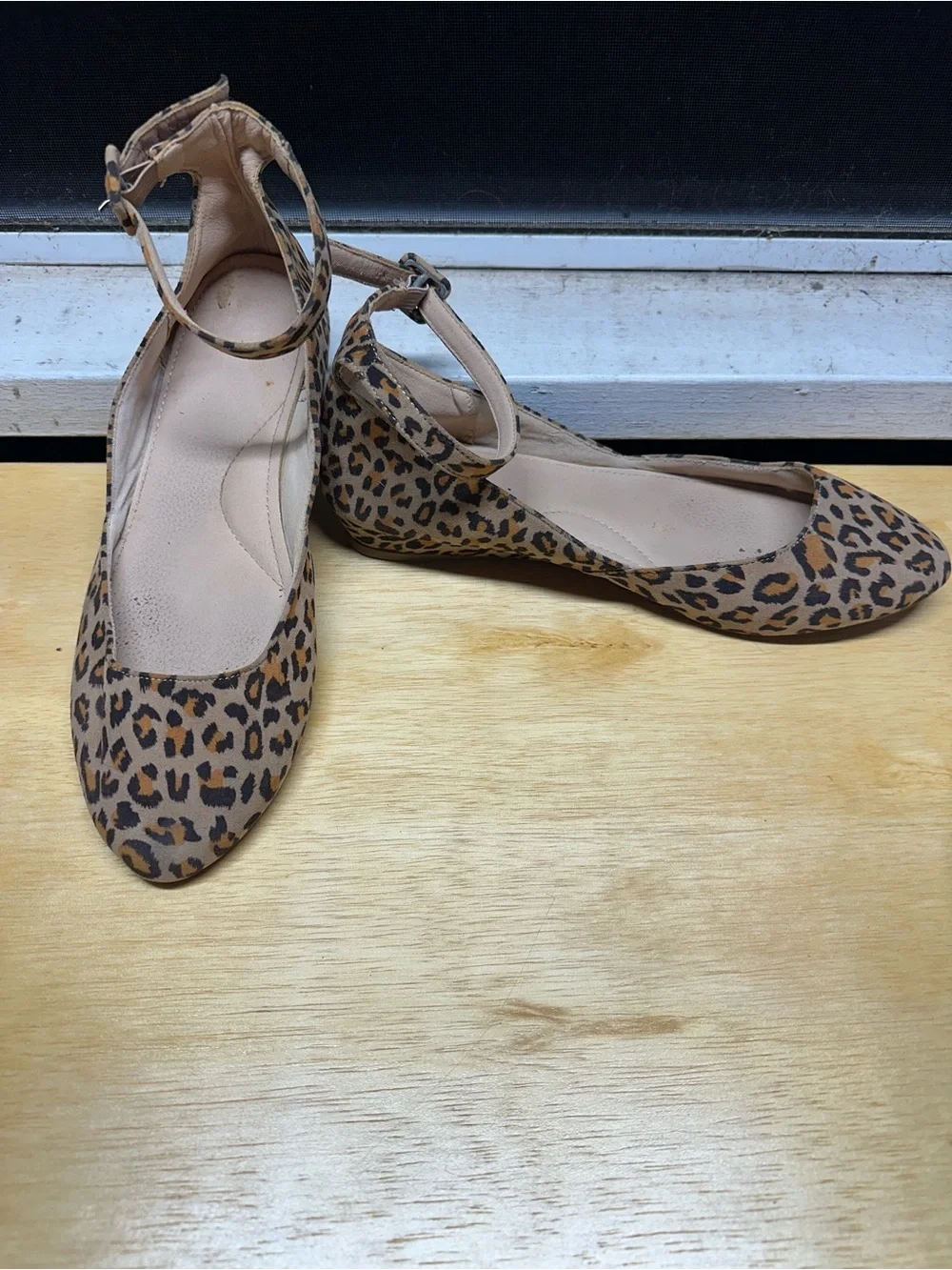 Leopard Print Ankle-Strap Flats - Women